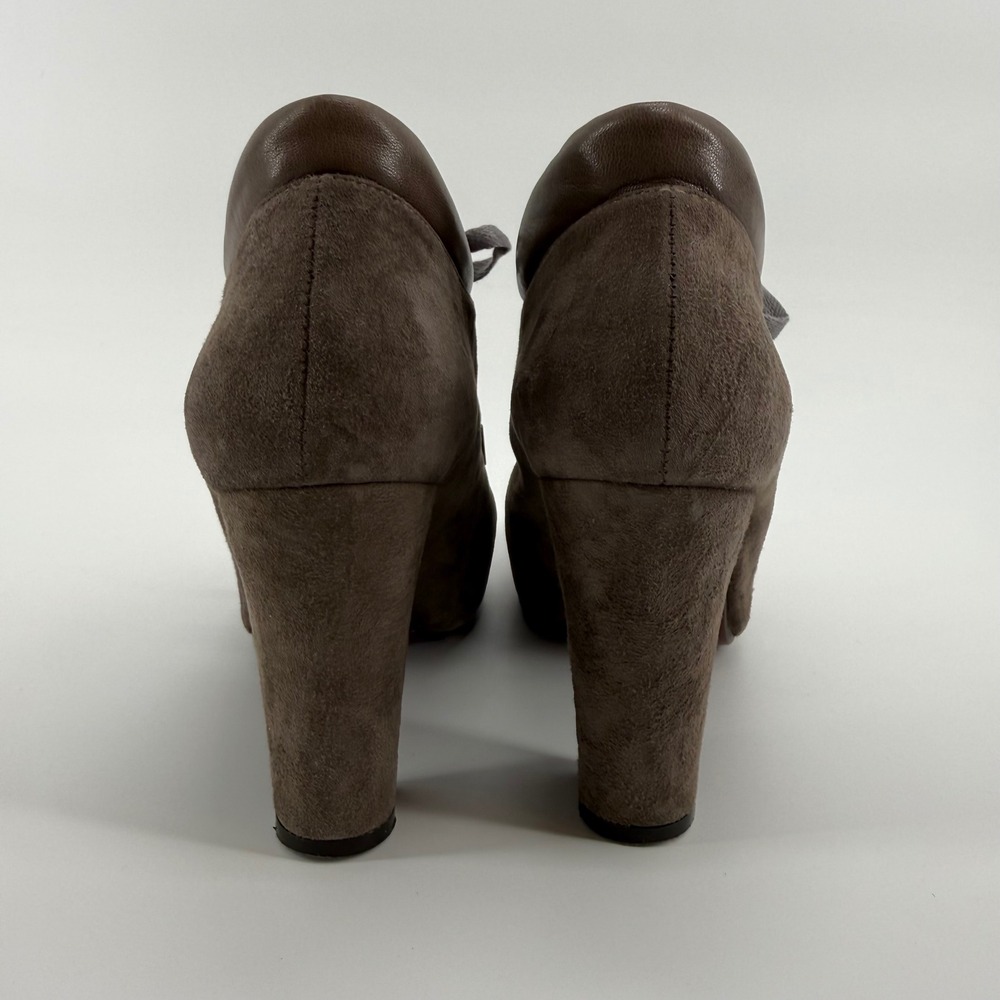 Chie Mihara Olga Suede Lace Up Block Heel Booties Womens 36.5 US 6.5 Spain Taupe - Picture 4 of 12